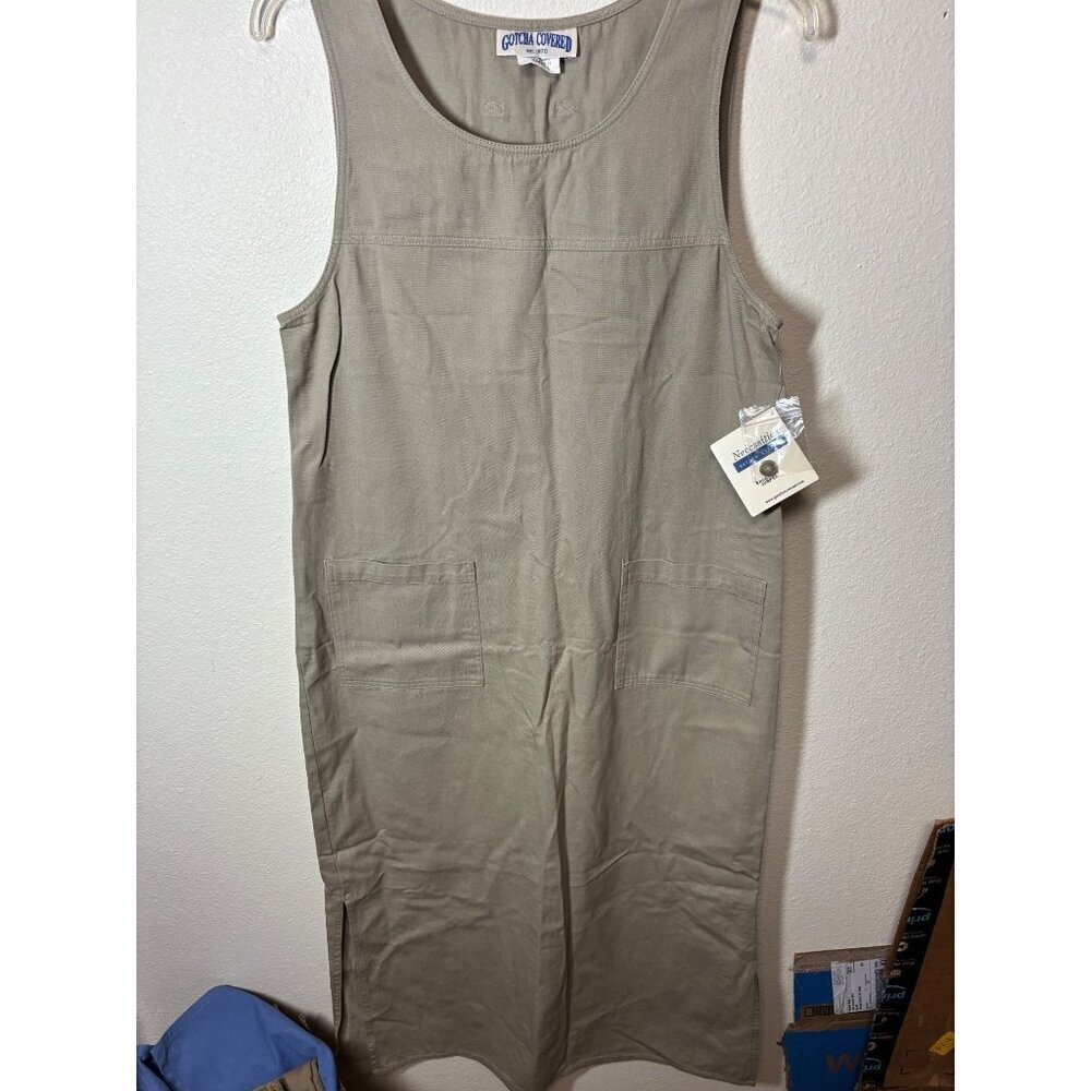 NWT VTG Gotcha Covered Back-Tab Jumper Dress Women's Size Small Beige Khaki